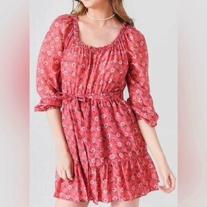 XiRENA Floral silk blend mini dress in coral blush